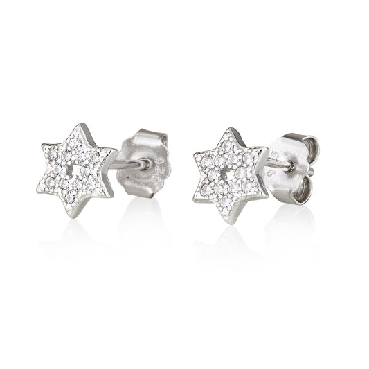 Star of David Stud Earrings – 925 Sterling Silver with CZ Stones – Matching Set Available