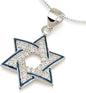 Sterling Silver Star of David Necklace with Blue Enamel and CZ